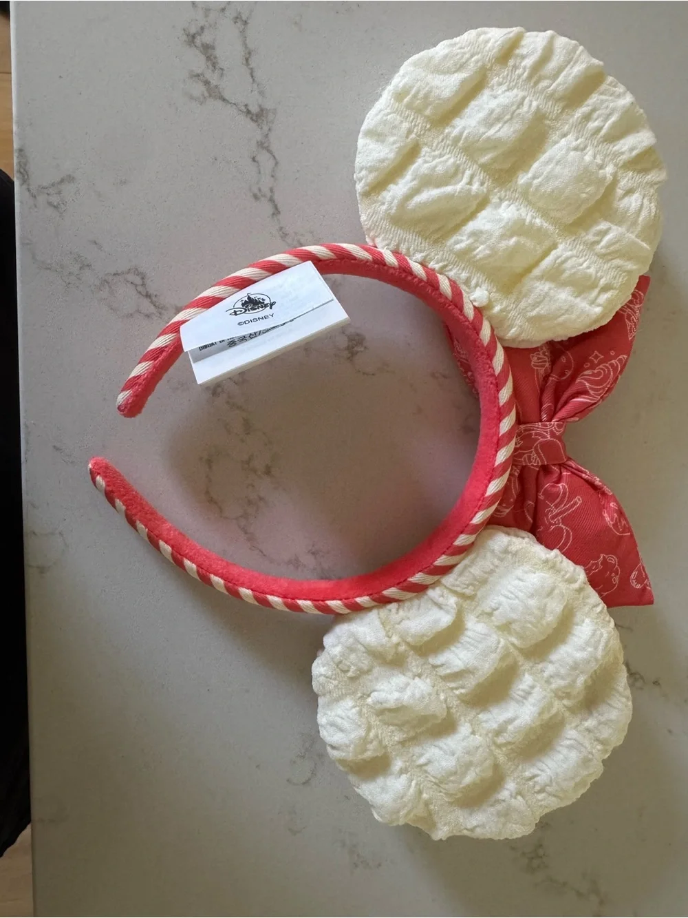 Disney Kids Cream Popcorn Ears Headband with Red Bow